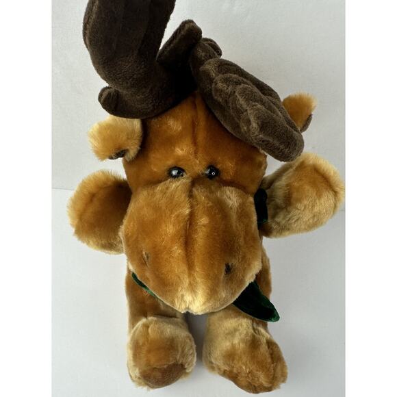 Dan Dee Brown Moose Plush 15" Stuffed Animal Toy Reindeer Green Scarf - Picture 2 of 8